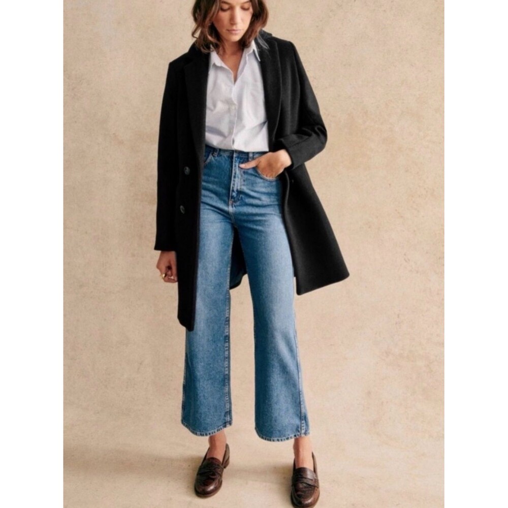 NWT Sézane Le Crop High Rise Wide Leg Denim Blue Jeans Size 40 US 8